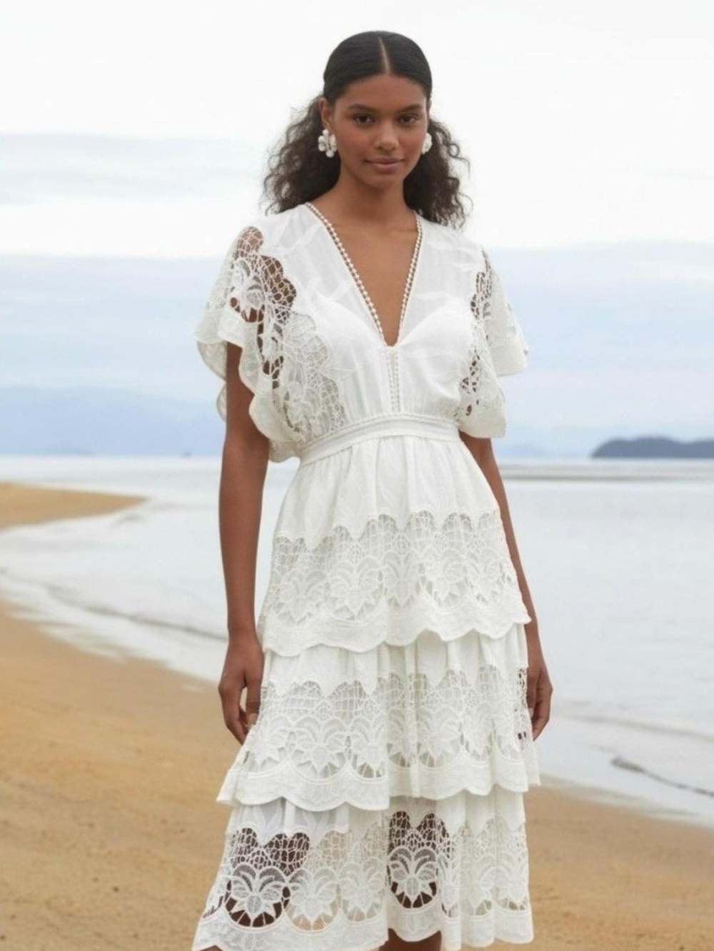 Farm Rio, Off White Richelieu Midi Dress, Size S